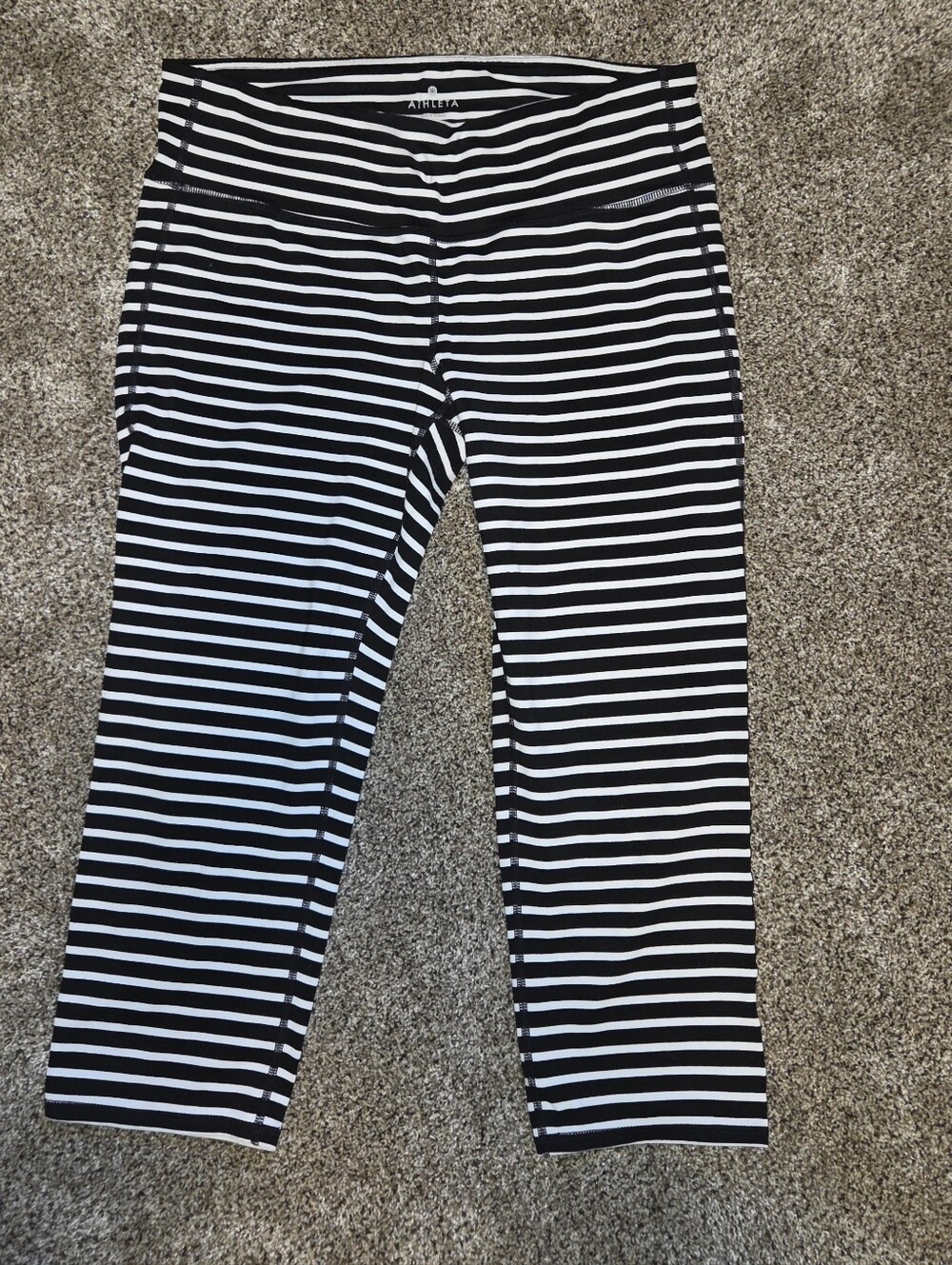 Athleta Black & White Striped Capri Leggings